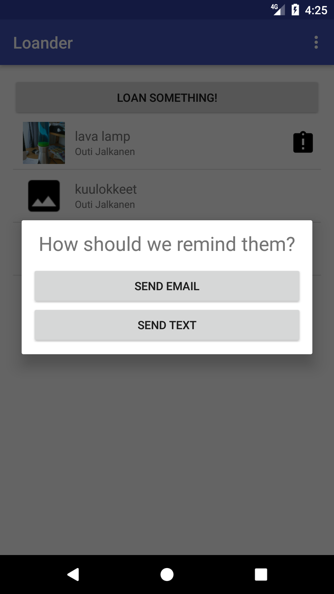 Reminder screen